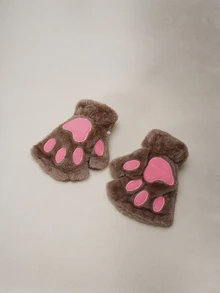 Hatastic 1 đôi găng tay hở ngón hình móng vuốt mèo dễ thương, dày dặn, ấm áp và chống lạnh, chất liệu lông mềm mại, thích hợp cho các bạn gái sử dụng hàng ngày vào mùa đông, kèm dây buộc kiểu lễ hội âm nhạc. - Nhiều màu - Xem 5