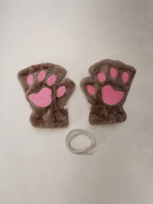 Hatastic 1 đôi găng tay hở ngón hình móng vuốt mèo dễ thương, dày dặn, ấm áp và chống lạnh, chất liệu lông mềm mại, thích hợp cho các bạn gái sử dụng hàng ngày vào mùa đông, kèm dây buộc kiểu lễ hội âm nhạc. - Nhiều màu - Xem 1