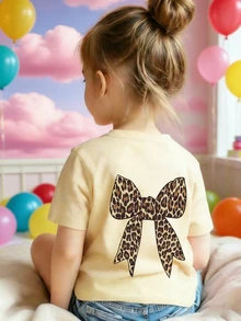 Young Girl Casual Graphic Print Crew Neck Short Sleeve T-Shirt, Summer Top - Apricot - View 1