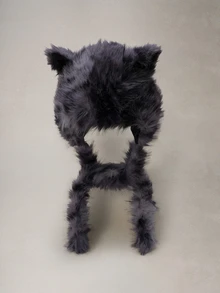 Hatastic 1 件女士秋冬独特古怪动漫风格人造毛皮可爱狐狸耳朵毛绒帽子，保暖护耳防风无檐帽， - A - 查看 4