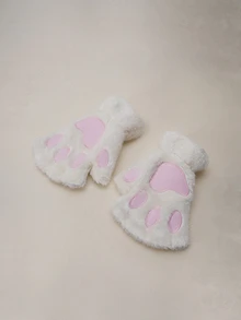 Hatastic 1 đôi găng tay hở ngón hình móng vuốt mèo dễ thương, dày dặn, ấm áp và chống lạnh, chất liệu lông mềm mại, thích hợp cho các bạn gái sử dụng hàng ngày vào mùa đông, kèm dây buộc kiểu lễ hội âm nhạc. - Nhiều màu - Xem 8