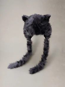 Hatastic 1 件女士秋冬独特古怪动漫风格人造毛皮可爱狐狸耳朵毛绒帽子，保暖护耳防风无檐帽， - A - 查看 2