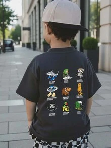 Young Boy Casual Graphic Print Crew Neck Short Sleeve T-Shirt, Summer Top