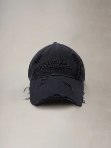1顶字母刺绣做旧棒球帽，女款，软帽冠，宽帽檐，防晒音乐节 - 破洞 - 查看 1