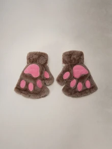 Hatastic 1 đôi găng tay hở ngón hình móng vuốt mèo dễ thương, dày dặn, ấm áp và chống lạnh, chất liệu lông mềm mại, thích hợp cho các bạn gái sử dụng hàng ngày vào mùa đông, kèm dây buộc kiểu lễ hội âm nhạc. - Nhiều màu - Xem 2