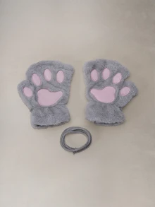 Hatastic 1 đôi găng tay hở ngón hình móng vuốt mèo dễ thương, dày dặn, ấm áp và chống lạnh, chất liệu lông mềm mại, thích hợp cho các bạn gái sử dụng hàng ngày vào mùa đông, kèm dây buộc kiểu lễ hội âm nhạc. - Nhiều màu - Xem 10