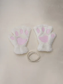 Hatastic 1 đôi găng tay hở ngón hình móng vuốt mèo dễ thương, dày dặn, ấm áp và chống lạnh, chất liệu lông mềm mại, thích hợp cho các bạn gái sử dụng hàng ngày vào mùa đông, kèm dây buộc kiểu lễ hội âm nhạc. - Nhiều màu - Xem 11