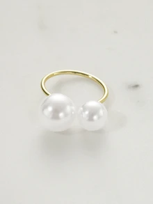 Clariva 1pc Ins Style Simple & Openable Faux Pearl Ring For Women - Gold - View 3