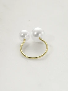 Clariva 1pc Ins Style Simple & Openable Faux Pearl Ring For Women - Gold - View 5
