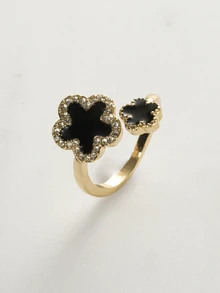 Clariva 1pc Floral Enamel Butterfly Design Cocktail Ring For Women, Multicolor, European & American Daily Wear, Party Gift - Black - View 5