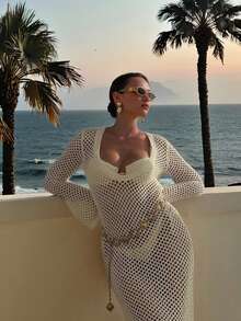 SEREN Vår- och sommarny lågringad sexig strandklänning för kvinnor, lös, casual, sexig, rygglös, semester, strandsemester, tunn stil, ihålig, klänning för kvinnor, strandklänning för kvinnor, lång kjol för kvinnor, musikfestival, bohemisk, sommartröja, sommarsemesteroutfit - Vitt - Visa 1