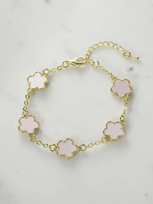 Clariva 1 chiếc vòng tay xích trang trí hoa bằng đồng thời trang dành cho phụ nữ trong cuộc sống hàng ngày, ngày lễ tình nhân, mẹ, mẹ, ngày của mẹ, quà tặng - Hồng - Xem 2