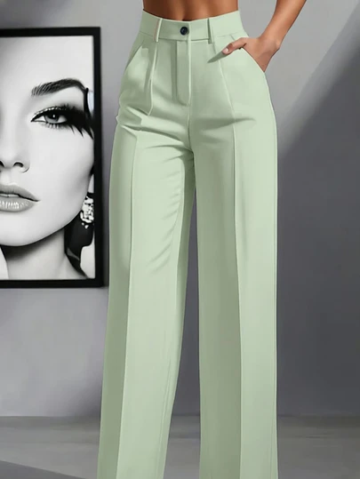 Pantalones holgados de cintura alta con pliegues, aptos para el trabajo y el uso casual, primavera/verano