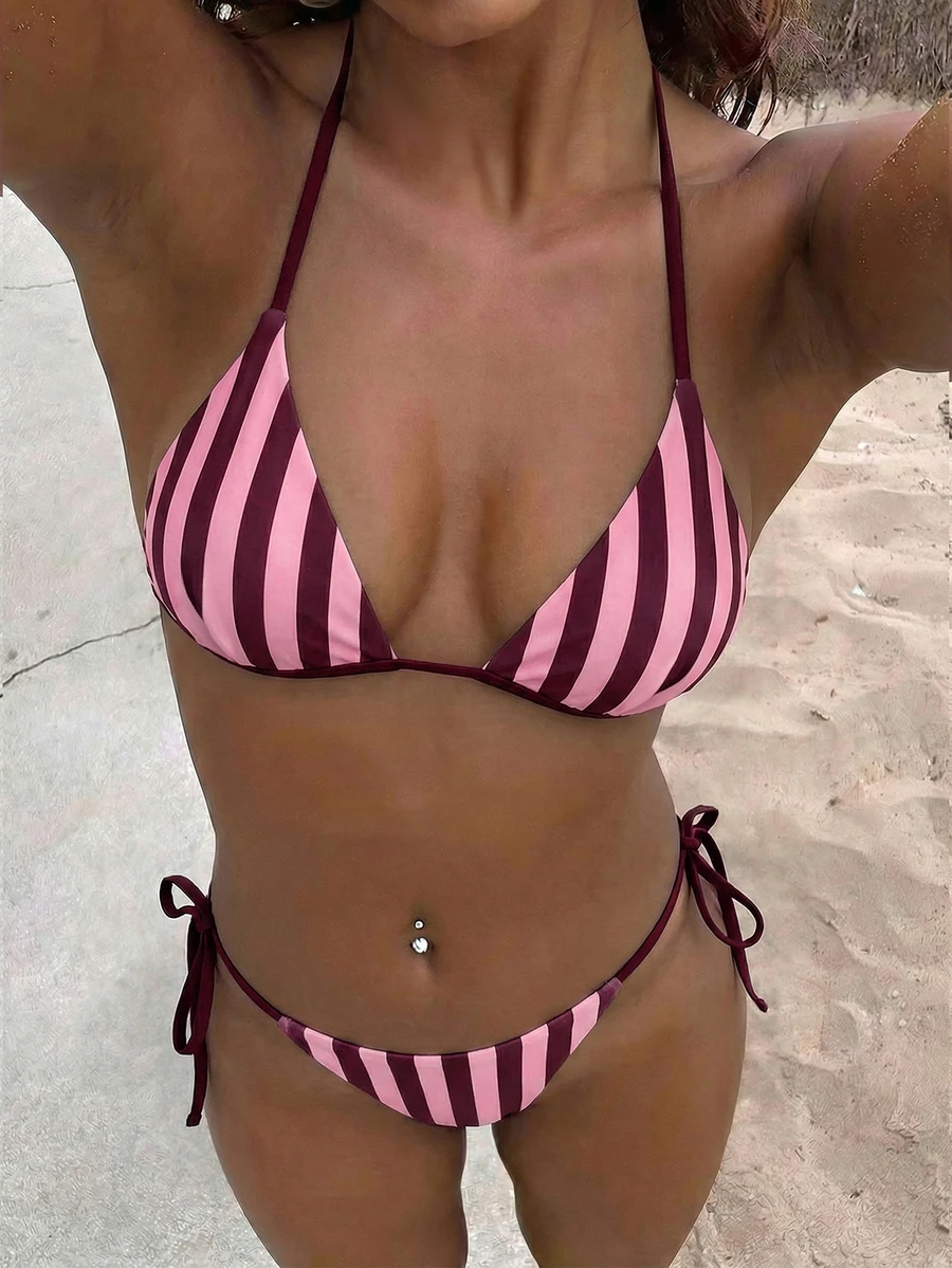 Women's Sexy & Fashionable 2 Pieces Swimsuit, Purple Color, Random Print, Suitable For Summer Beach - Pinkish Brown - View 1