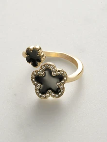Clariva 1pc Floral Enamel Butterfly Design Cocktail Ring For Women, Multicolor, European & American Daily Wear, Party Gift - Black - View 1
