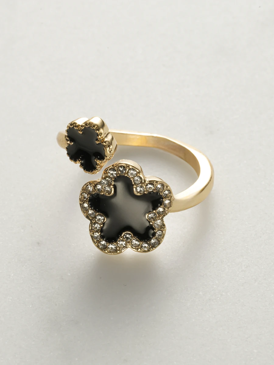 Clariva 1pc Floral Enamel Butterfly Design Cocktail Ring For Women, Multicolor, European & American Daily Wear, Party Gift - Black - View 1