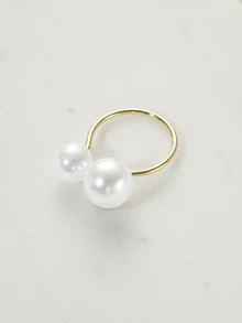 Clariva 1pc Ins Style Simple & Openable Faux Pearl Ring For Women - Gold - View 1