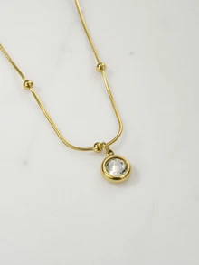 1 件毕业/母亲节/教师节不锈钢项链，带水钻方形水晶方晶锆石吊坠 - 金黃色 - 查看 2