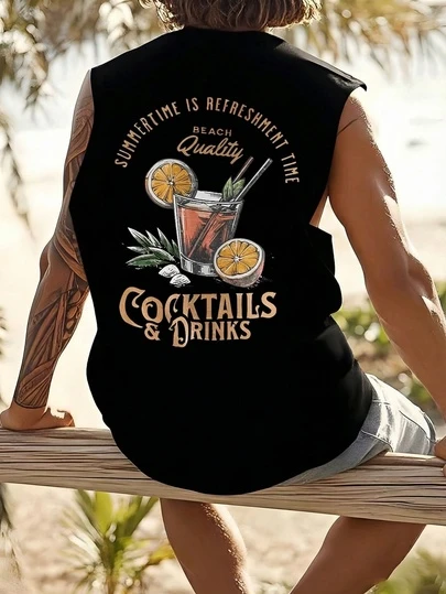 1件男士夏季橙汁印花休闲圆领背心