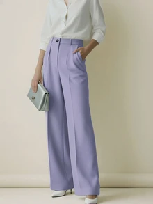 Quần dài nữ cạp cao xếp ly dáng rộng, thích hợp cho công sở và mặc thường ngày, mùa xuân/hè. - Màu tím nhạt - Xem 2
