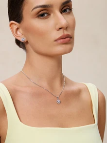Etoivie 3pcs Classic Round & Cubic Zirconia Decorated Women's Necklace & Earrings Jewelry Set Wedding Wedding Halloween - Silver - View 2
