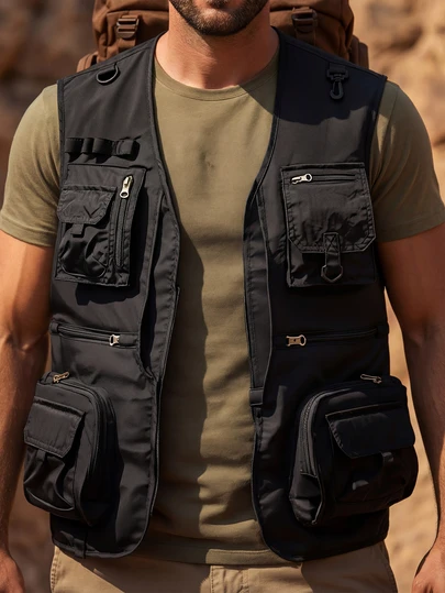 Men's Outdoor Multi-Pocket Vest, Suitable For Spring, Summer, Autumn, Casual, Work, Fishing, Photography, Jacket