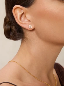 Etoivie Conjunto de 5 peças de joias minimalistas com zircônias, em estilo floral e de folhas. Inclui colar, pulseira, anel e brincos. Ideal para festas, presentes e uso diário. Perfeito para casamentos. - Ver 3