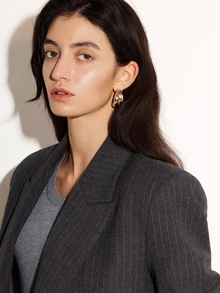 NobleVue 1pair European And American Fashionable Gold-Plated C Design Earrings Suitable For Daily Wear By Women - Yellow Gold - View 3