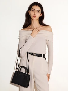 NobleVue 簡約方包簡約黑色小方包，百搭手提包，經典工作單肩包 - 黑色 - 查看 4