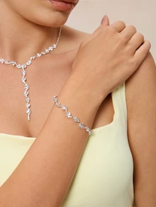 Etoivie 1set Minimalist Diamond-Encrusted Claw Chain Necklace, Earrings & Bracelet 3pcs Jewelry Set, Suitable For Women's Daily Wear - Silver - View 1