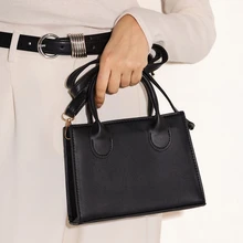 NobleVue 簡約方包簡約黑色小方包，百搭手提包，經典工作單肩包 - 黑色 - 查看 6