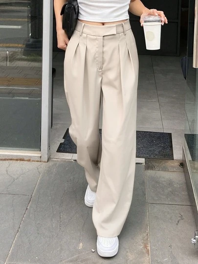 Pantalones anchos elegantes y casuales con pliegues para mujer, pantalones sueltos de negocios, sin estiramiento, con bolsillos, adecuados para uso diario y de oficina, primavera/verano