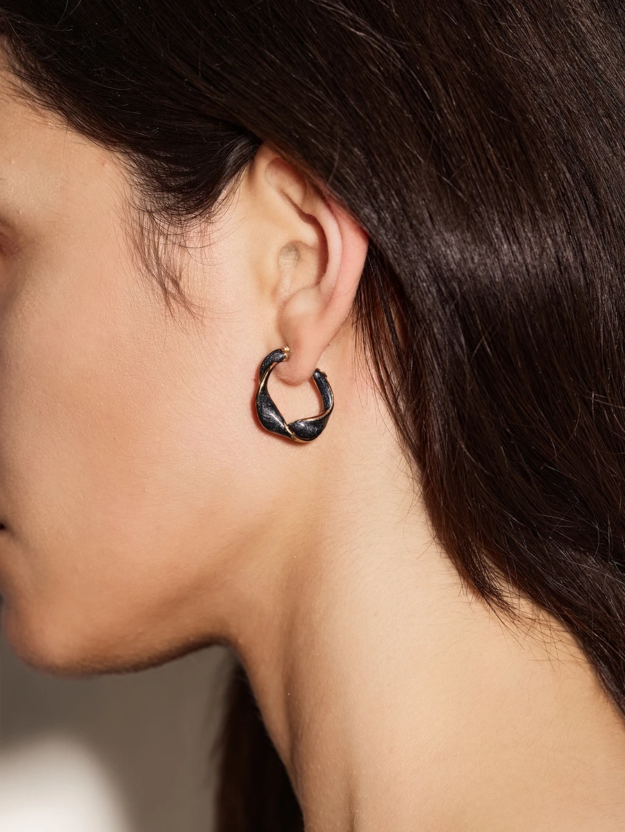 NobleVue 1 Pair Fashionable New Colorful Dopamine Intricate Twisted Cuff Hoop Earrings, Women Jewelry Accessories - Black - View 1