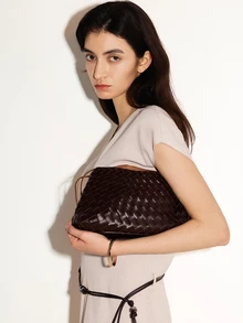 NobleVue 2026新款咖啡色纯手工编织包 度假风单肩包、腋下包、母婴包、手提包 商务女士休闲时尚日常通勤包，适合工作、购物、约会、旅行、大学生、女士包、日常使用（不含配件） - 咖啡 - 查看 4