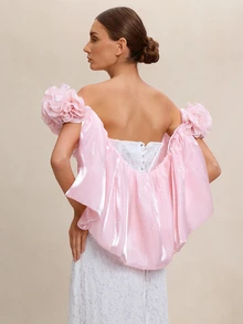 Etoivie European & American Style Handmade Dusty Pink Flower Decor Shawl, DIY 3D Floral Bridal Accessory Fall Clothes For Women Wedding Wedding - Coral Pink - View 2