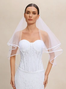 Etoivie Khăn voan cưới ngắn màu trắng đính ngọc trai và đá quý, khăn voan cô dâu, khăn voan dự tiệc độc thân cho cô dâu và phụ nữ trong đám cưới. - trắng - Xem 2