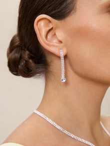 Etoivie 1套白色鑽石新娘珠寶套裝，西式水晶珠寶套裝，適用於派對 - 銀色 - 查看 5