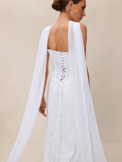 Etoivie Bridal Gown Lace Shawl, Long Train High-End Korean Style Photography Wrap, White Chiffon Simple Shawl Wedding Wedding