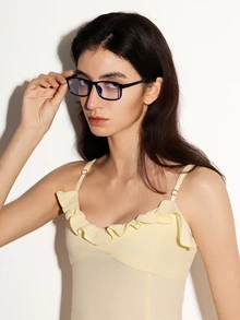 NobleVue 1副女士简约塑料框无度数眼镜，方形和矩形镜框，透明镜片，眼镜配件，女士商务休闲眼镜 - 黑色 - 查看 2