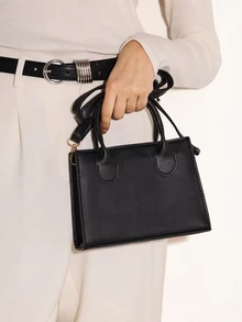 NobleVue 簡約方包簡約黑色小方包，百搭手提包，經典工作單肩包 - 黑色 - 查看 1