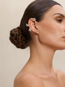 Etoivie 1pc Elegant & Chic Gold/Silver Butterfly Rhinestone Ear Clips For Women, Holiday & Daily Wear Jewelry Wedding - Multicolor - View 2