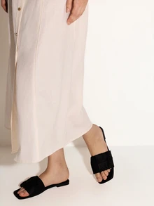 NobleVue 女士新款夏季时尚百搭防滑平底舒适凉鞋，大码方头沙滩休闲拖鞋，简约夏季一脚蹬拖鞋，宽版鞋 - 黑色 - 查看 2