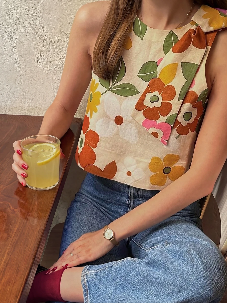 Women's Summer Elegant Floral Print Tank Top, Everyday/Vacation - Multicolor - View 1