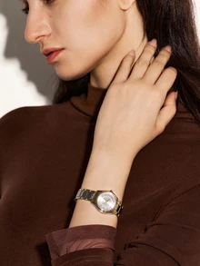 NobleVue 1 件女士优雅奢华简约数字刻度小表盘石英腕表配钢带（不含表盒） - 白色 - 查看 2