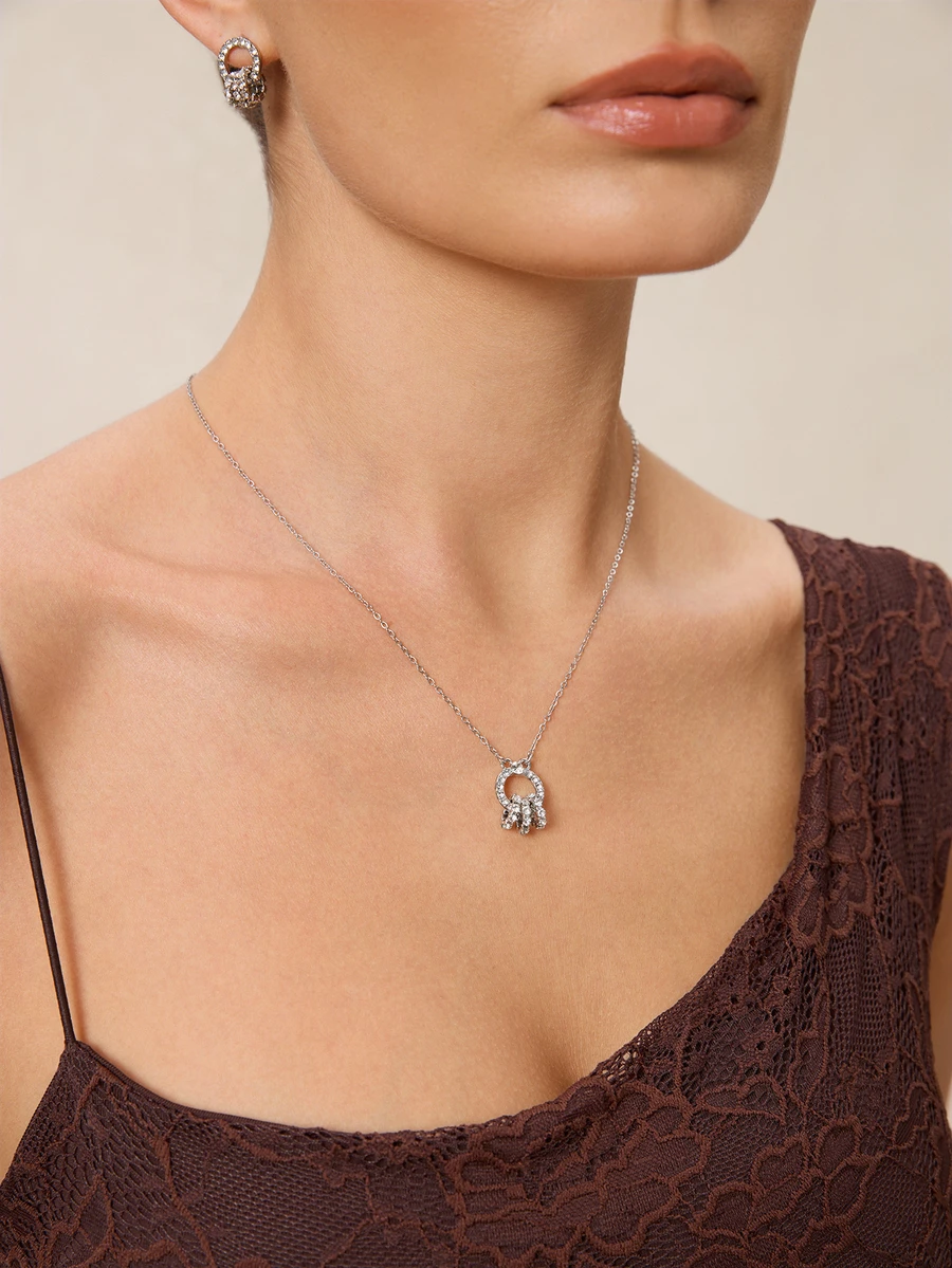 Etoivie 4 sztuki/zestaw naszyjnika z wieloma pierścieniami i kolczykami, zestaw pierścionków, odpowiedni dla kobiet na różne okazje, dodatki do sukni ślubnej dla druhen, prezent dla najlepszych przyjaciółek na ślub - Srebro - Zobacz 1