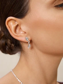 Etoivie 3pcs Simple Waterdrop-Shaped Rhinestone Necklace And Earrings Set Suitable For Women's Wedding, Birthday, Commemoration, Party Wedding Wedding - Silver - View 4