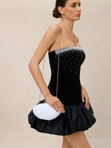 Etoivie 1 件白色大理石形状盒式包，配金属链，复古优雅女士晚礼服派对手拿包，日式女士手提包 - 白色 - 查看 2