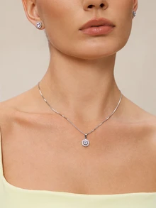 Etoivie 3pcs Classic Round & Cubic Zirconia Decorated Women's Necklace & Earrings Jewelry Set Wedding Wedding Halloween - Silver - View 3