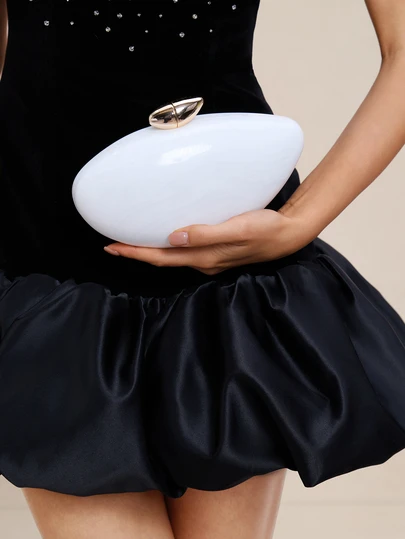 Etoivie 1 件白色大理石形状盒式包，配金属链，复古优雅女士晚礼服派对手拿包，日式女士手提包