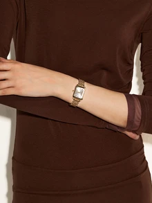 NobleVue 1 件女士金色不锈钢表带混合刻度表盘简约优雅风格石英表，日常装饰佩戴 - 金色 - 查看 4